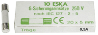 Ceramic tube fuse 6,3A 20x5mm, 10pcs