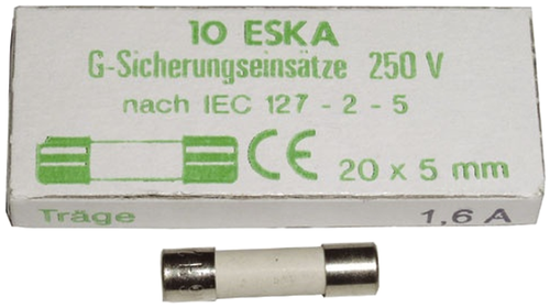 Ceramic tube fuse 1,6A 20x5mm, 10pcs