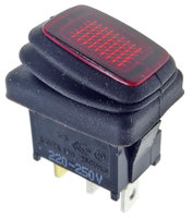 Rocker switch, red shielded 13x19mm 250V 16A