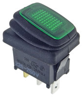 Rocker switch, green shielded 13x19mm 250V 16A