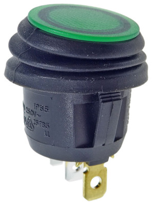 Rocker switch, green shielded 21mm 250V 10A