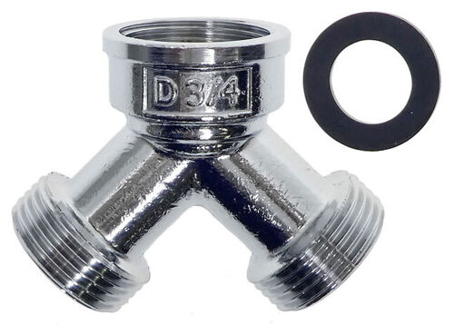 Pesukoneen tulovesiletkun y-haara liitin 3/4", metalli
